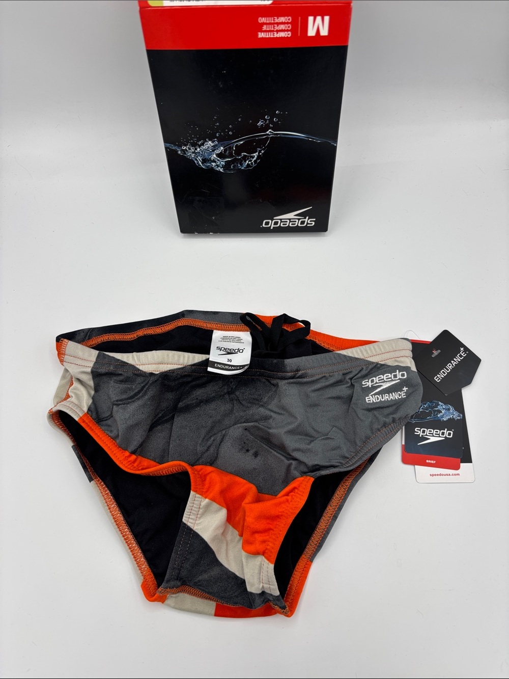 Speedo Kids Size 30 Boy’s 11/12 Glimmer Briefs Speedo Orange, Black & Gray
